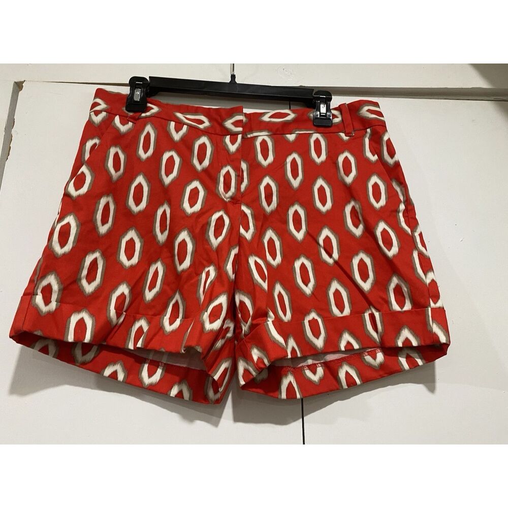 Attention Shorts Size 10 Orange Red Ikat Print Festival Summer Indie-Style Cuff - Picture 3 of 8